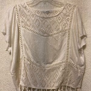 White crochet like short sleeve blouse